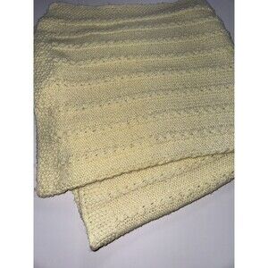 Handmade-Vintage Pastel Yellow Crochet Baby Blanket Afghan Unisex Soft 30x30